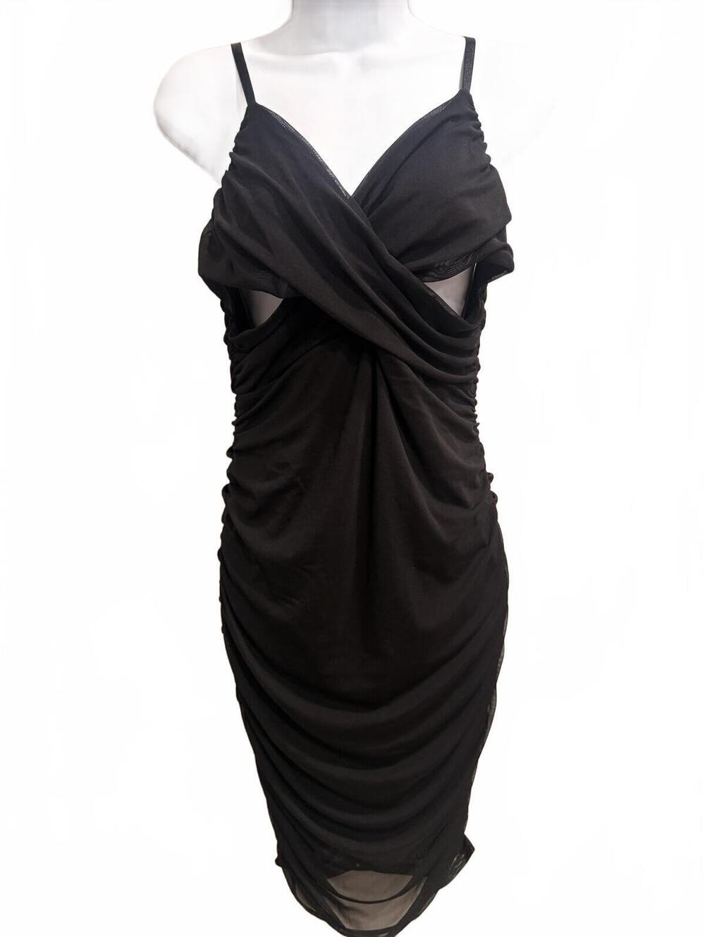Stella Luce Black Ruched Mesh Midi Dress – Size Large BNWOT